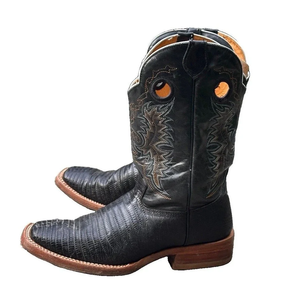 Reyme Men’s Western Square Toe Boots Size 10 Black Embroidered Cowboy